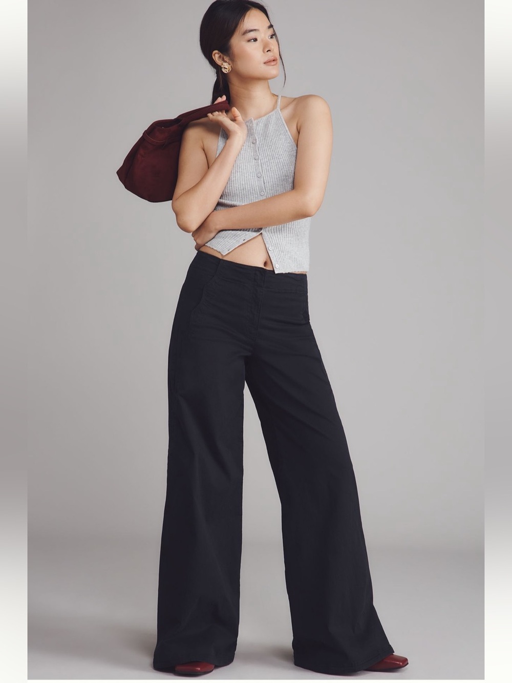 Maeve Scallop Black High-Waist Wide Leg Pants - Size 27 - BNWT